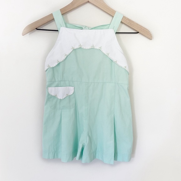 Christian Elizabeth Scalloped Retro Playsuit Hand Embroidered Mint Green sz 5 - Picture 3 of 8